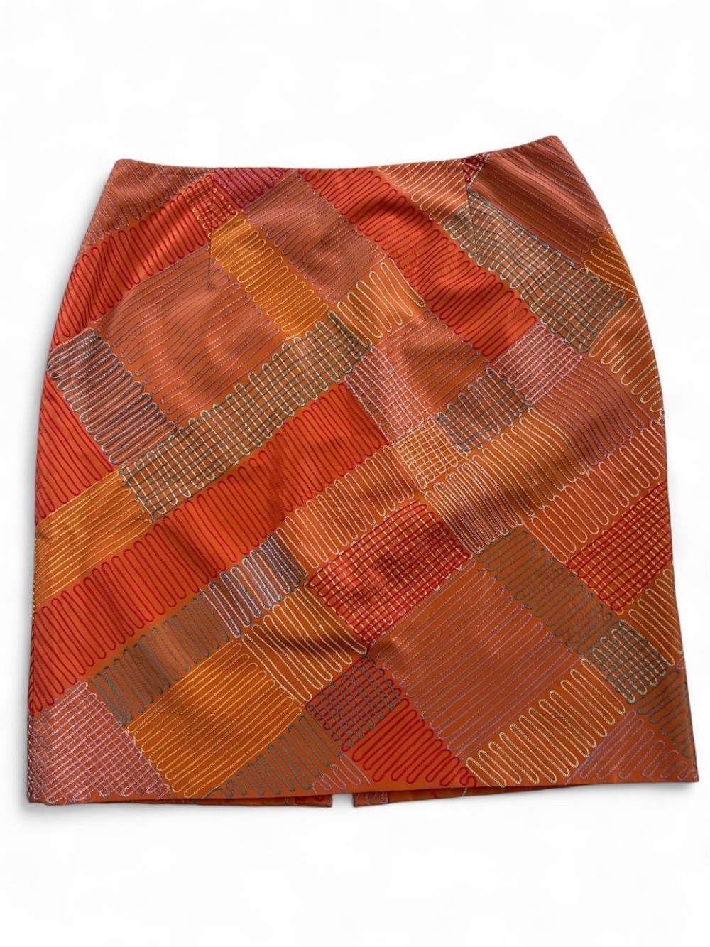 Kay Unger New York 100% Silk Embroidered Pencil Mini Skirt Size 14